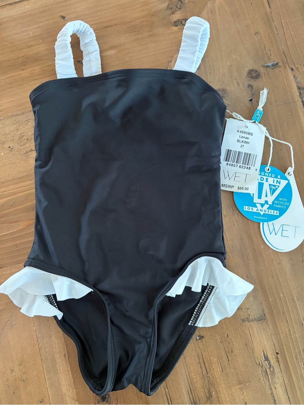 Kids Black & White Ruffle One-Piece Swimsuit